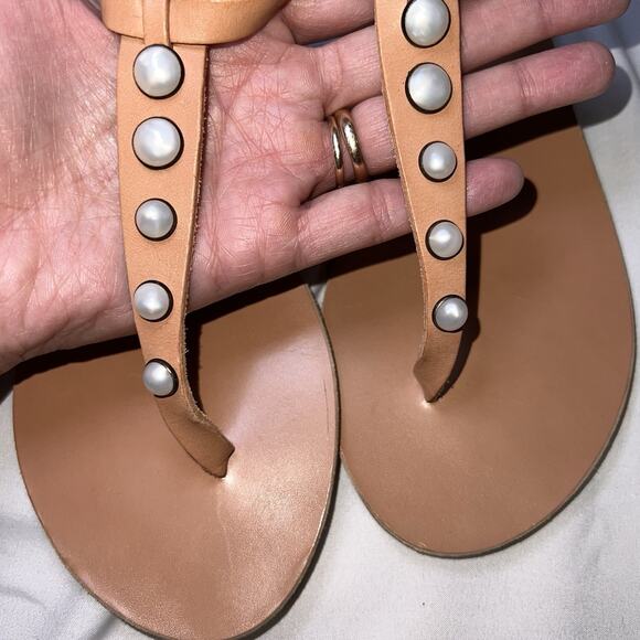 Ancient Greek Sandals Eu Size 39 US 8.5 Beige Studded Thong Ankle Strap Casual - Picture 8 of 11